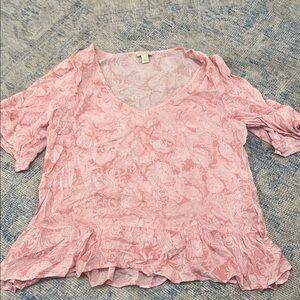 Pink Ruffled 3/4 Sleeve Blouse